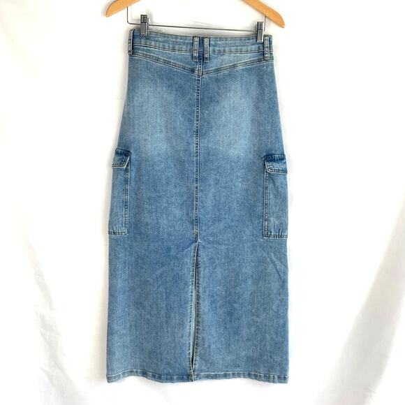 Rewash Cargo Denim Maxi Skirt Women Junior 5/27 Blue Vintage‎ Faded Utility NWT - Picture 2 of 9